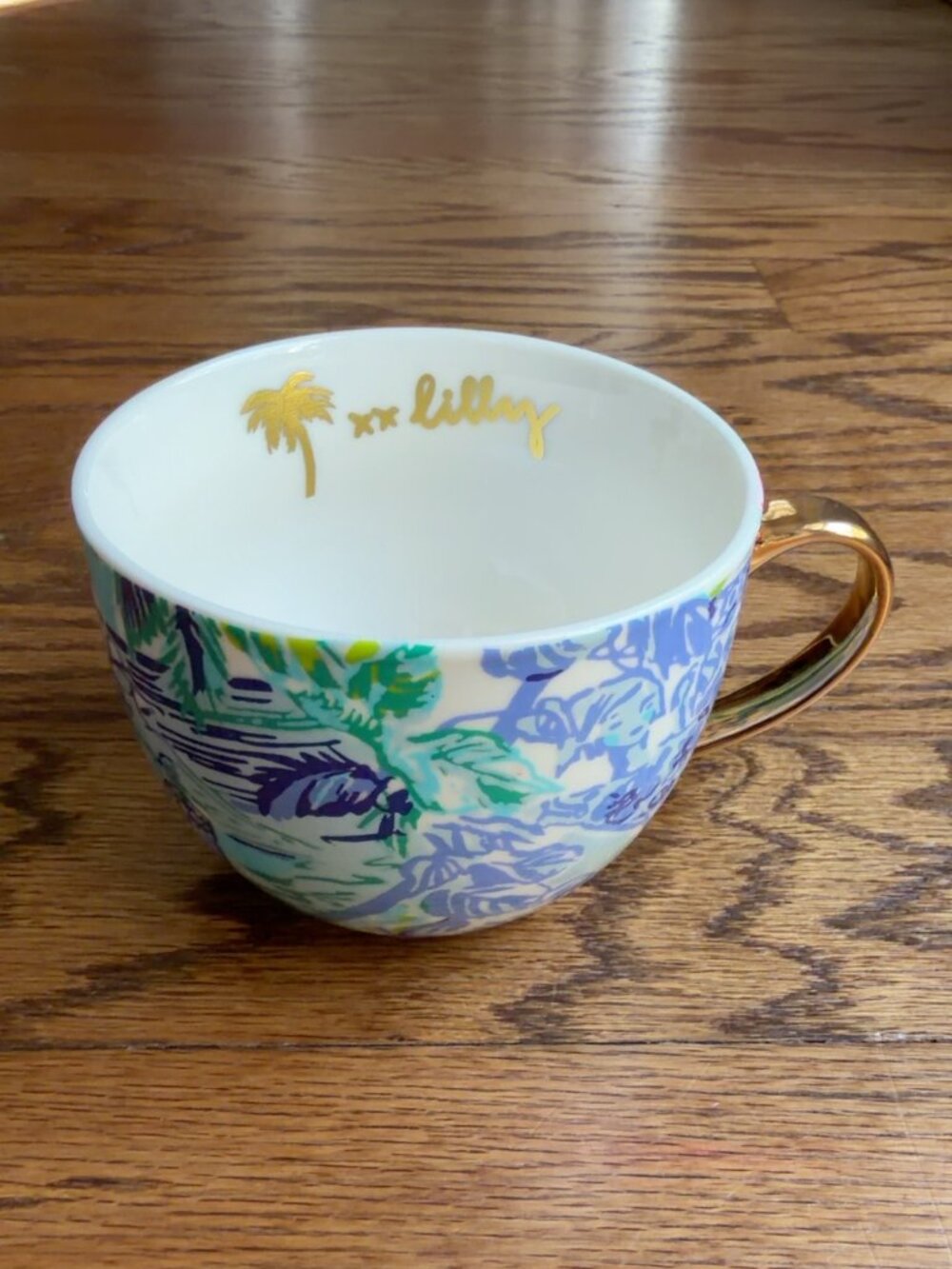 Lilly Pulitzer Tropical Floral Ceramic Mug Gold Handle